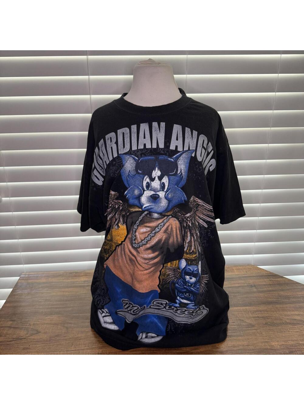 Vintage Y2K Tom & Jerry Guardian Angels Black T-shirt